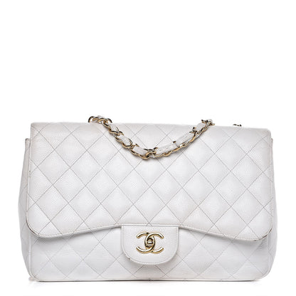 Chanel Caviar Quilted Jumbo Single Flap White 1 of 32