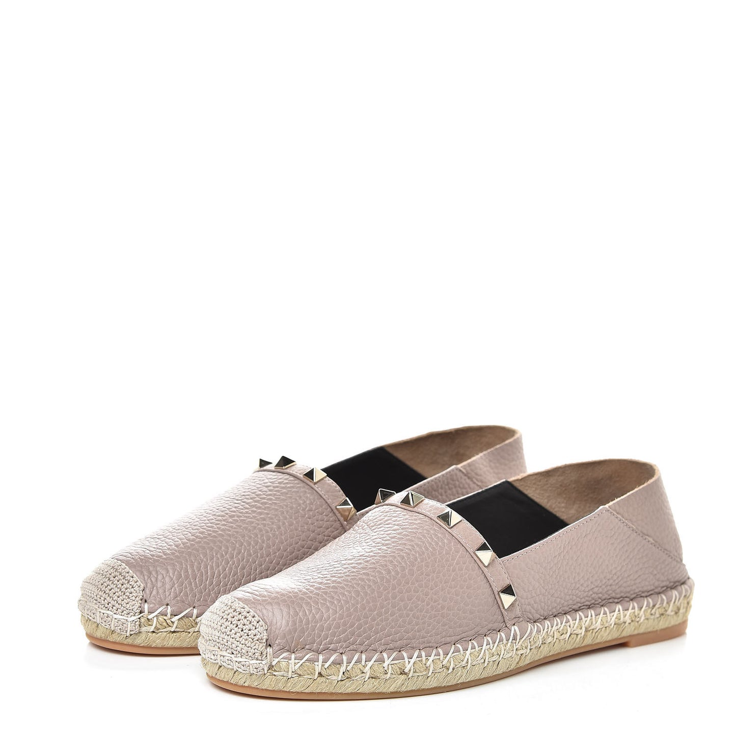 Pebbled Calfskin Rockstud Espadrilles 38 Poudre