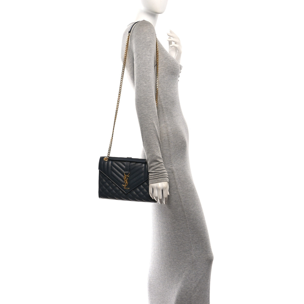 Grain De Poudre Textured Mixed Matelasse Triquilt Medium Monogram Satchel Dark Smog