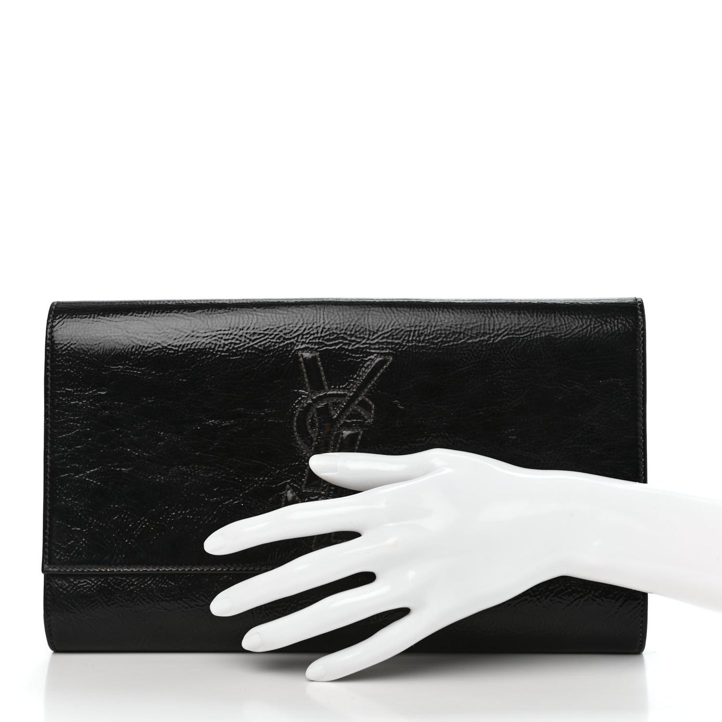 Textured Patent Monogram Large Belle De Jour Clutch Black