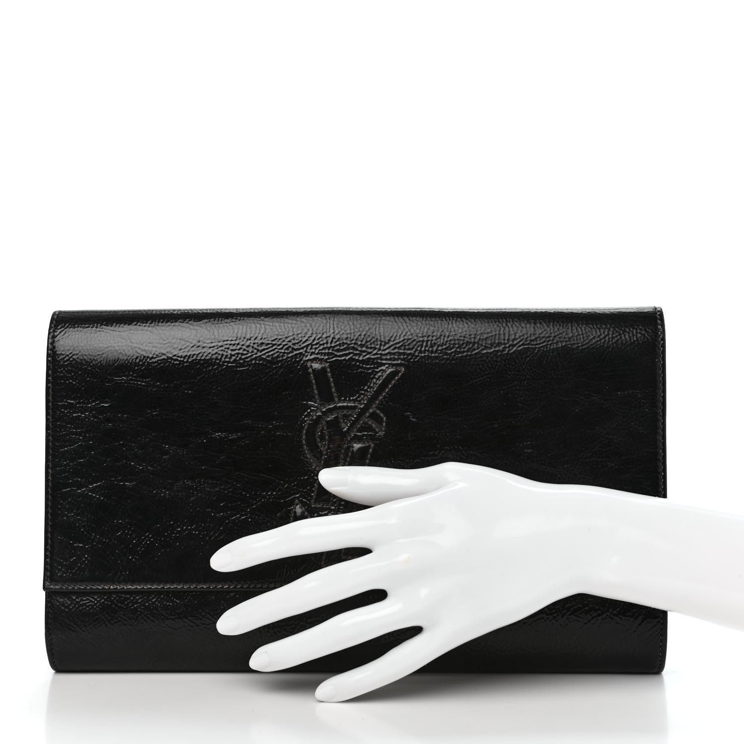 Saint Laurent Textured Patent Monogram Large Belle De Jour Clutch Black 2 of 18