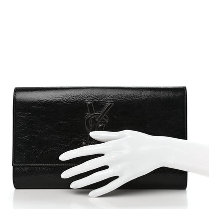 Saint Laurent Textured Patent Monogram Large Belle De Jour Clutch Black 2 of 18