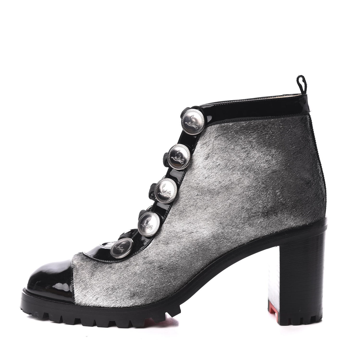 Patent Pony Hair Alphabouton 70 Ankle Boots 39 Black Silver