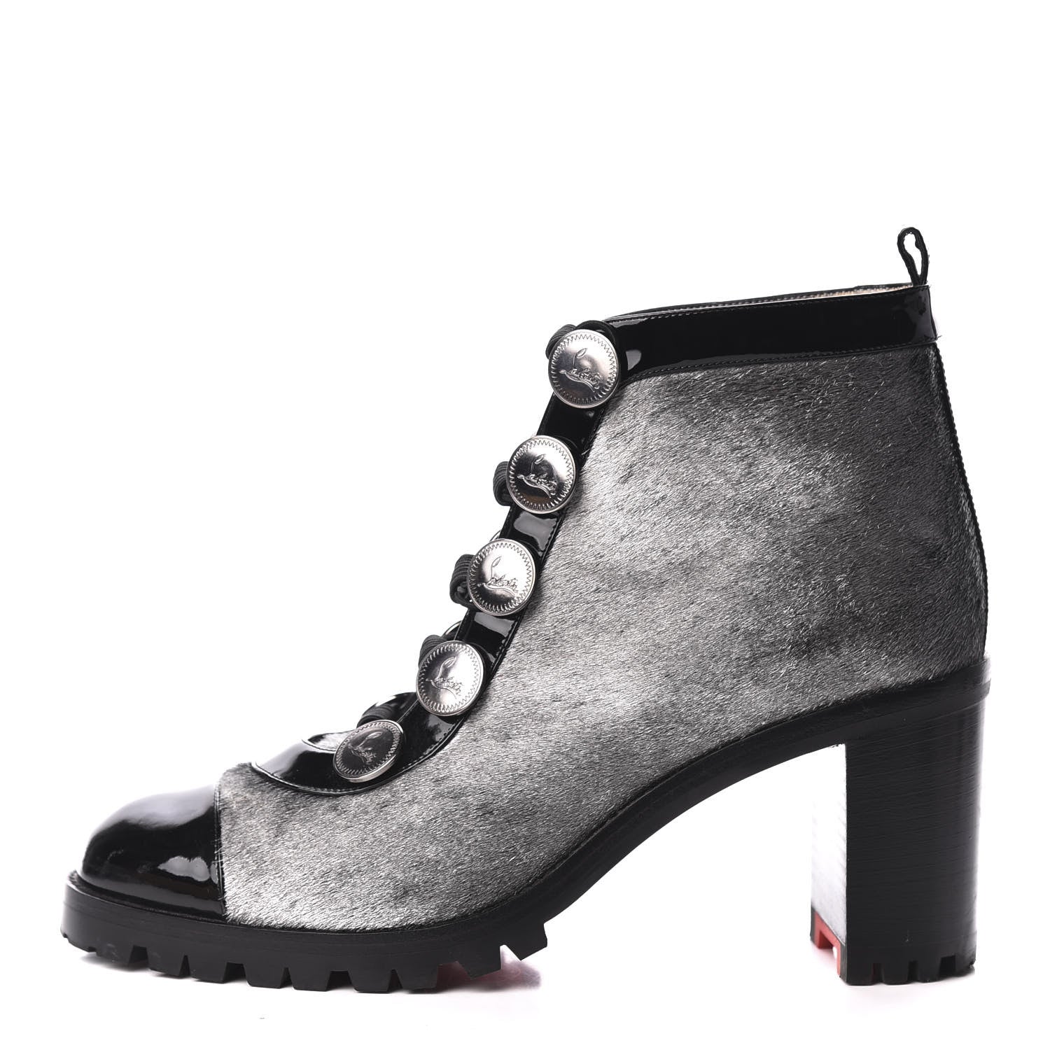 Christian Louboutin Patent Pony Hair Alphabouton 70 Ankle Boots 39 Black Silver 1 of 10