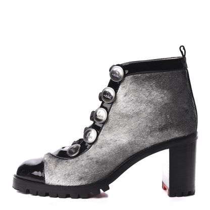 Christian Louboutin Patent Pony Hair Alphabouton 70 Ankle Boots 39 Black Silver 1 of 10