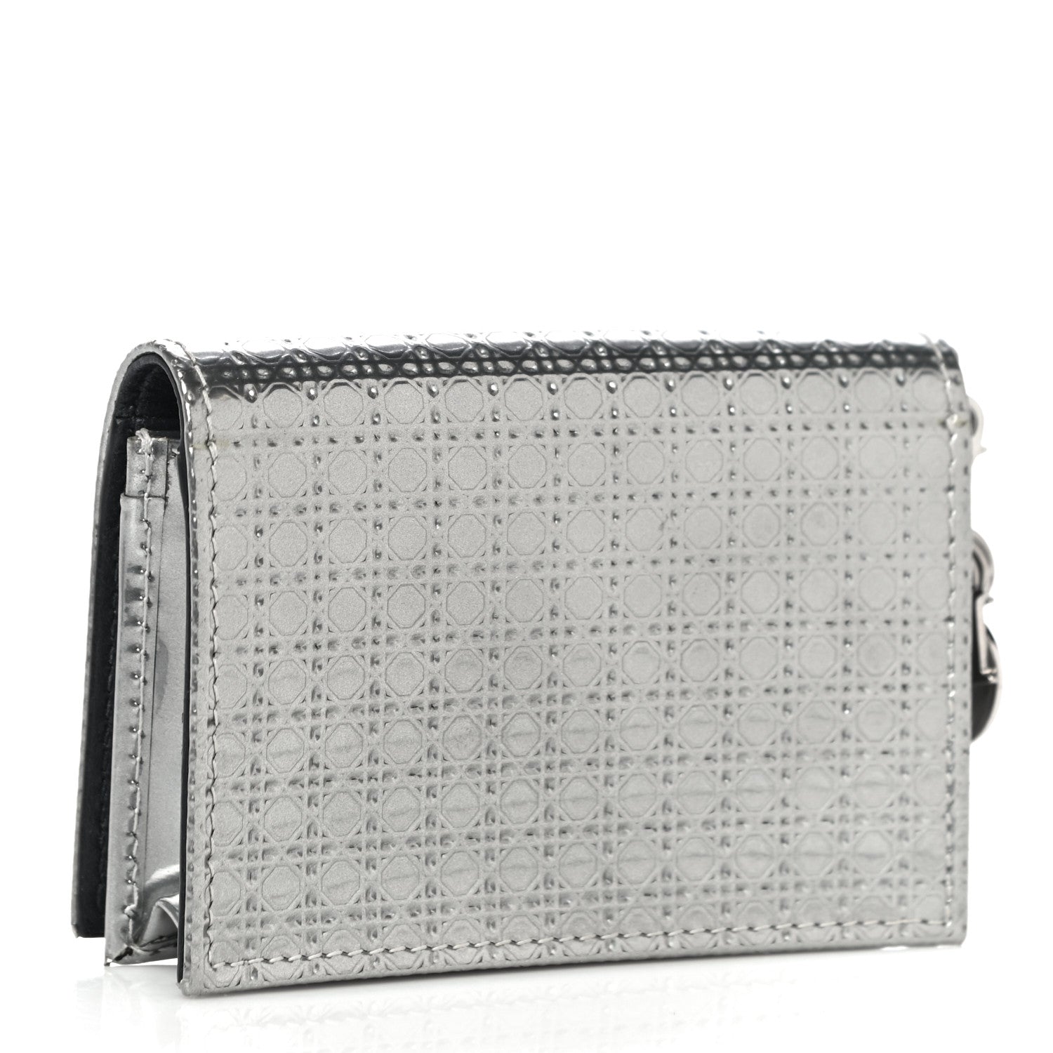 Christian Dior Metallic Patent Micro-Cannage Lady Dior Card Holder Silver 3 of 10