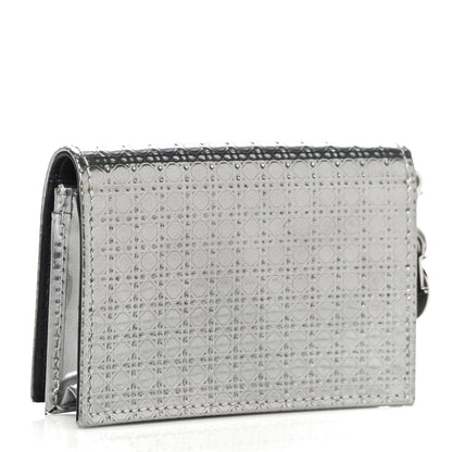 Christian Dior Metallic Patent Micro-Cannage Lady Dior Card Holder Silver 3 of 10