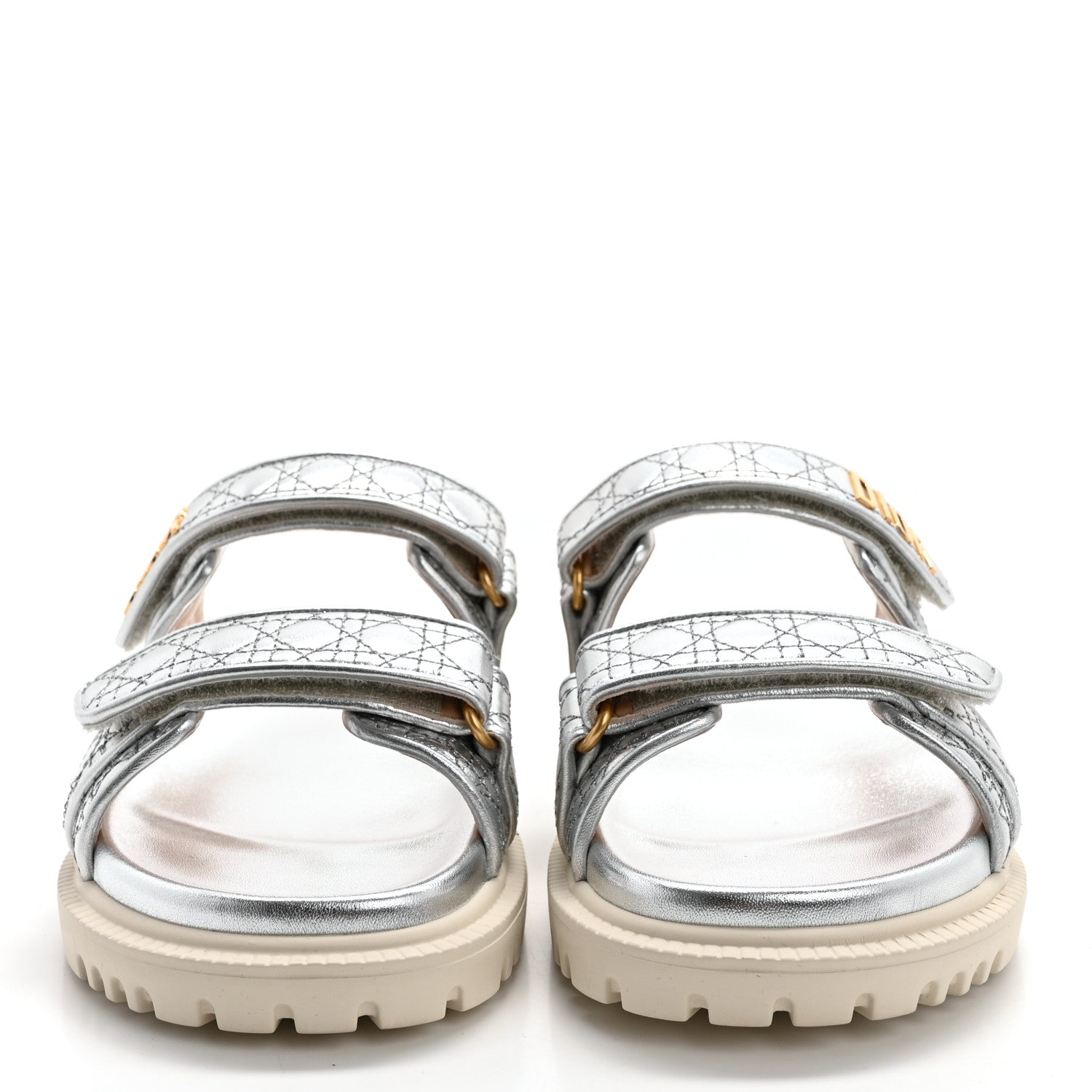 Christian Dior Laminated Sheepskin Cannage Dior Or Dioract Slide Sandals 40 Silver 2 of 11