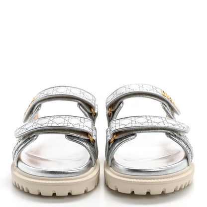 Christian Dior Laminated Sheepskin Cannage Dior Or Dioract Slide Sandals 40 Silver 2 of 11