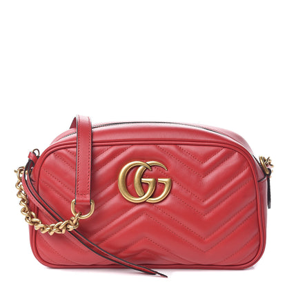 Gucci Calfskin Matelasse Small GG Marmont Chain Shoulder Bag Hibiscus Red 1 of 10