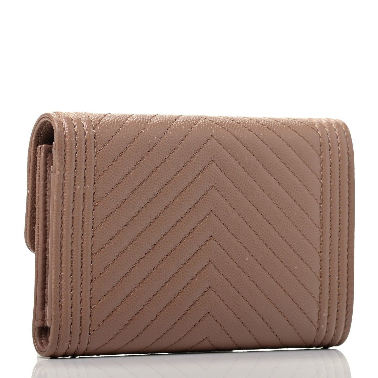 Caviar Chevron Quilted Medium Boy Flap Wallet Dark Beige