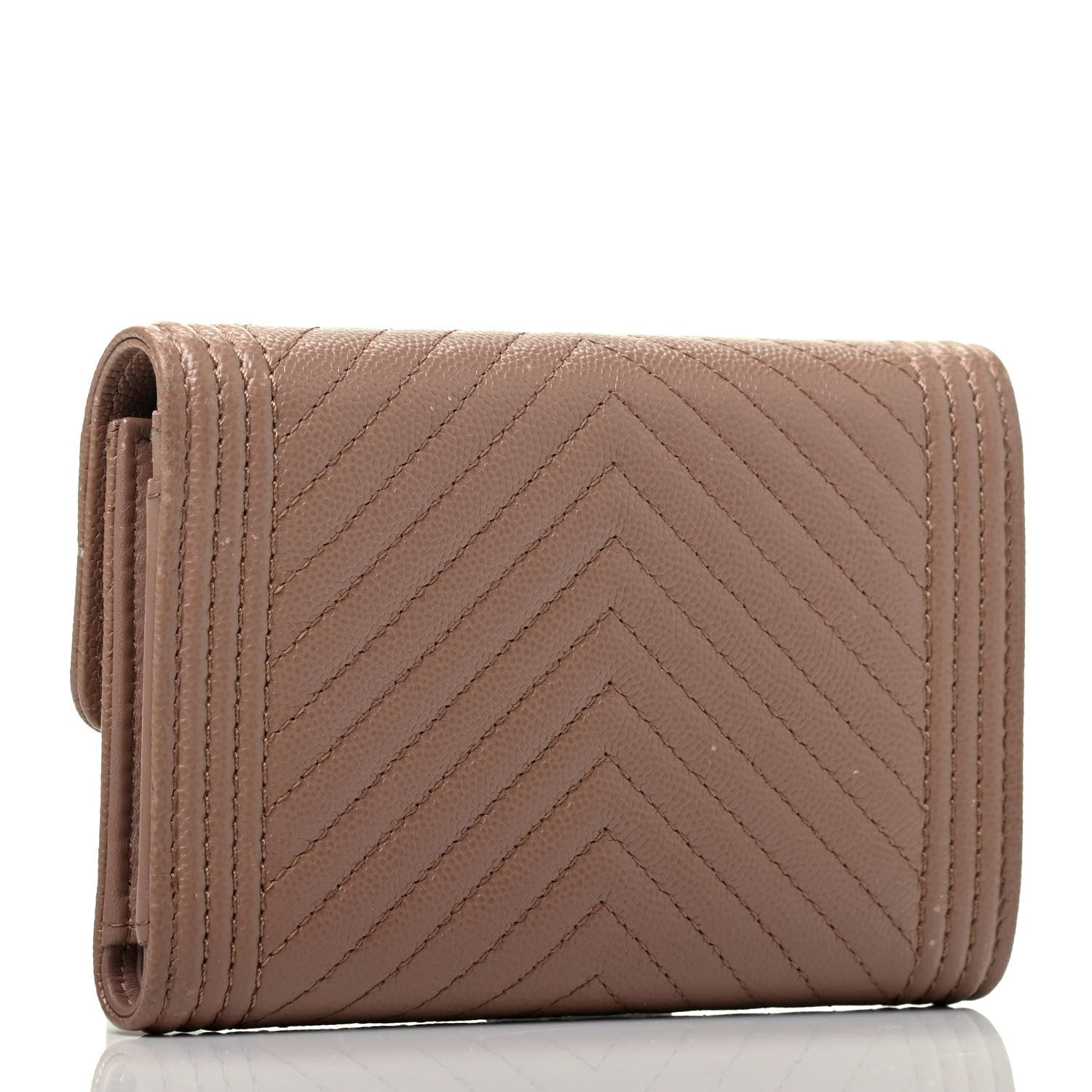 Chanel Caviar Chevron Quilted Medium Boy Flap Wallet Dark Beige 3 of 7
