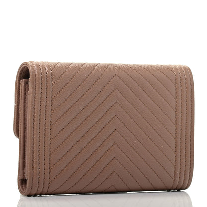 Chanel Caviar Chevron Quilted Medium Boy Flap Wallet Dark Beige 3 of 7