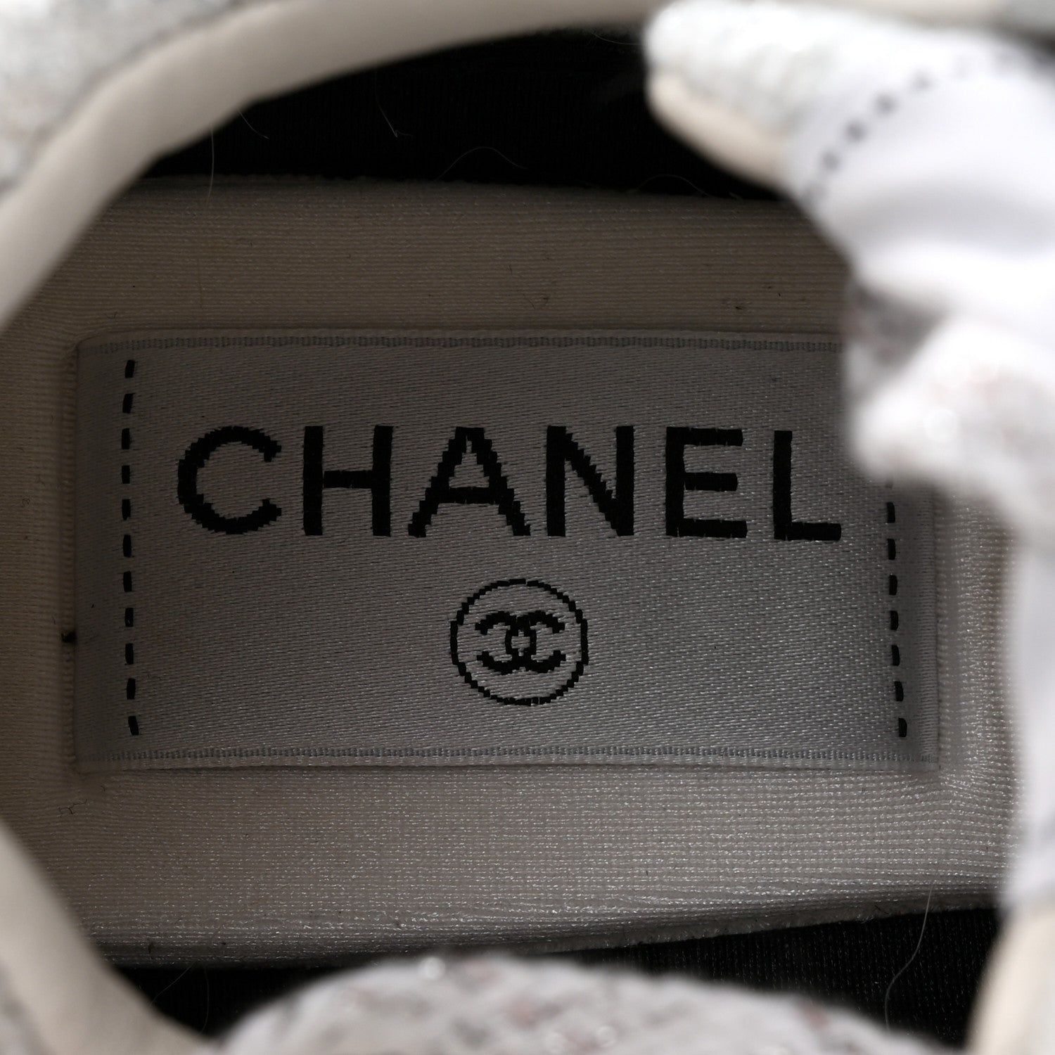 Chanel Painted Iridescent Cotton Tweed Suede Calfskin Womens CC Sneakers 37 White Silver Multicolor 6 of 13