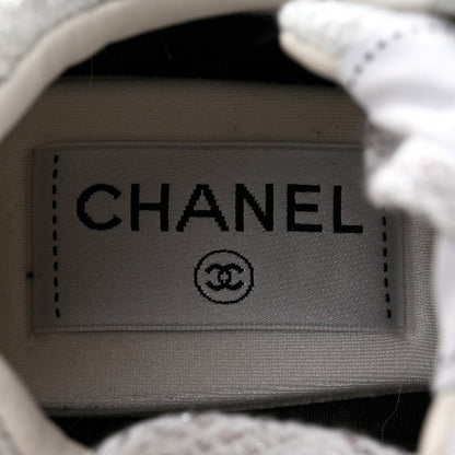 Chanel Painted Iridescent Cotton Tweed Suede Calfskin Womens CC Sneakers 37 White Silver Multicolor 6 of 13