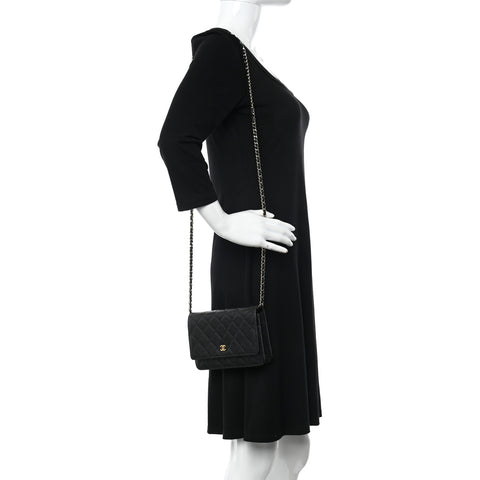 Caviar Quilted Wallet on Chain WOC Black