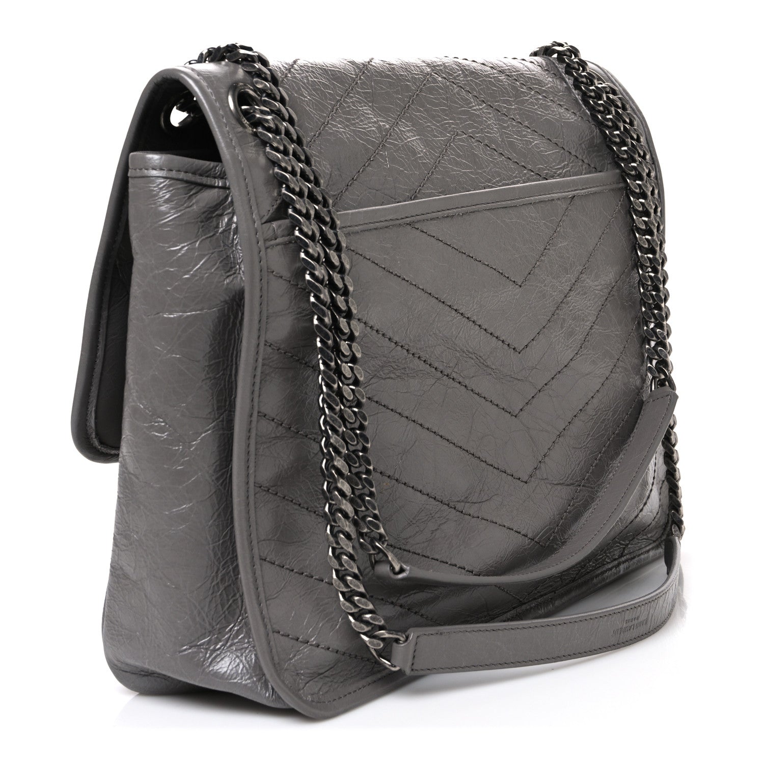 Saint Laurent Crinkled Calfskin Matelasse Monogram Large Niki Chain Satchel Fog 3 of 10