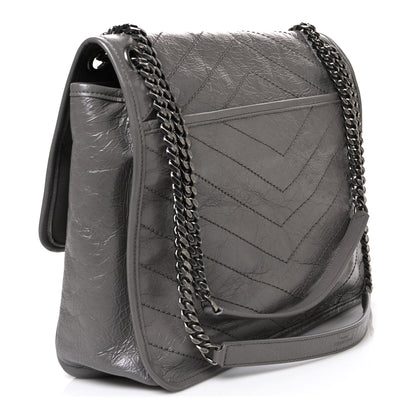 Saint Laurent Crinkled Calfskin Matelasse Monogram Large Niki Chain Satchel Fog 3 of 10