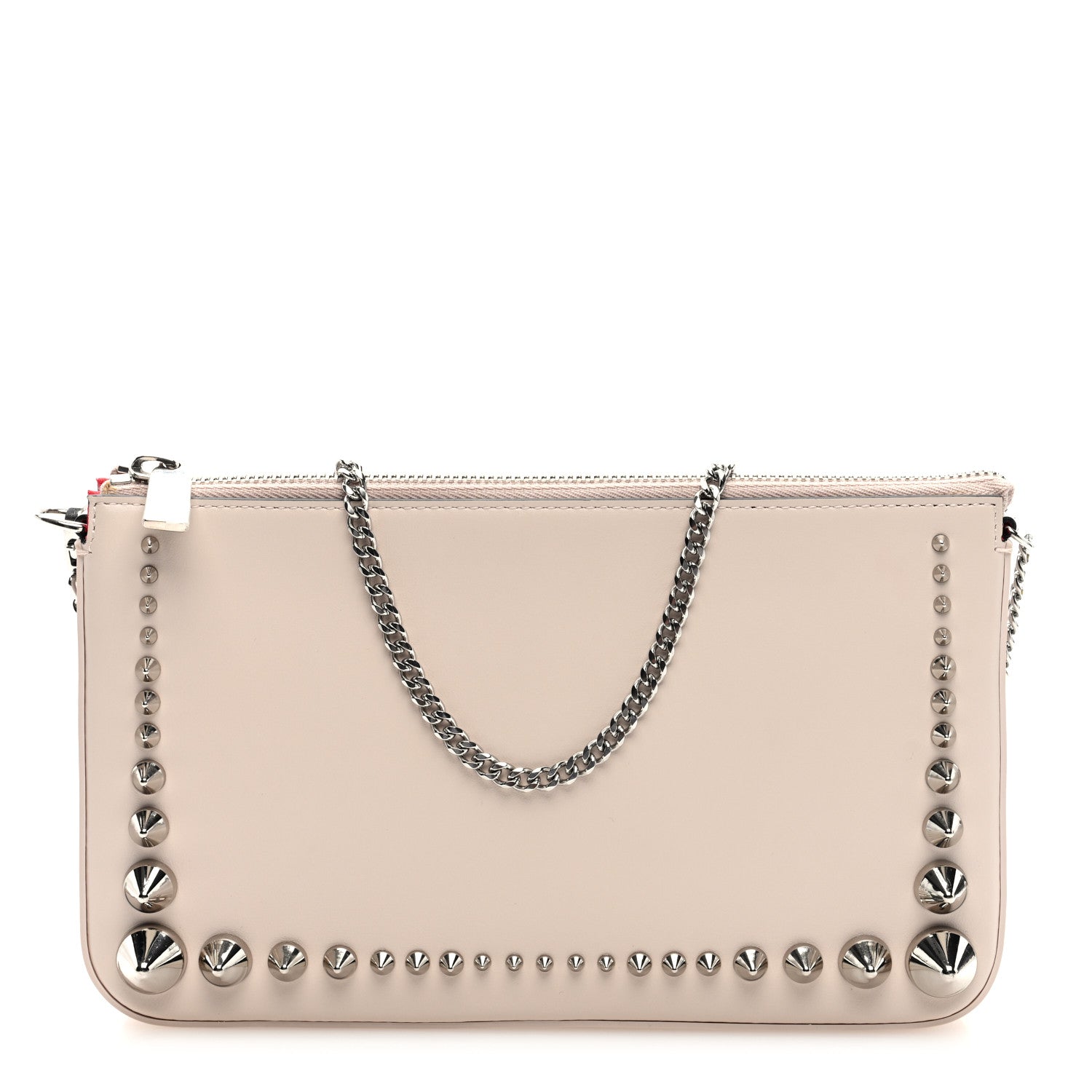 Christian Louboutin Calfskin Paris Spiked Loubila Chain Clutch Leche 1 of 9