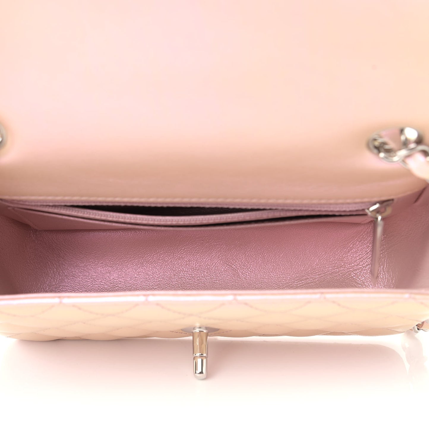 Iridescent Calfskin Quilted Mini Rectangular Flap Pink