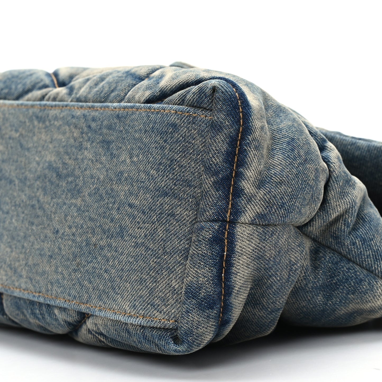 Denim Quilted Small Loulou Puffer Monogram Chain Satchel Blue Cinnamon