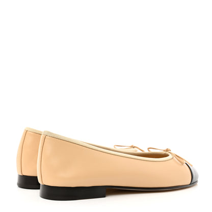 Chanel Lambskin Cap Toe Ballerina Flats 38.5 Beige Black 4 of 9