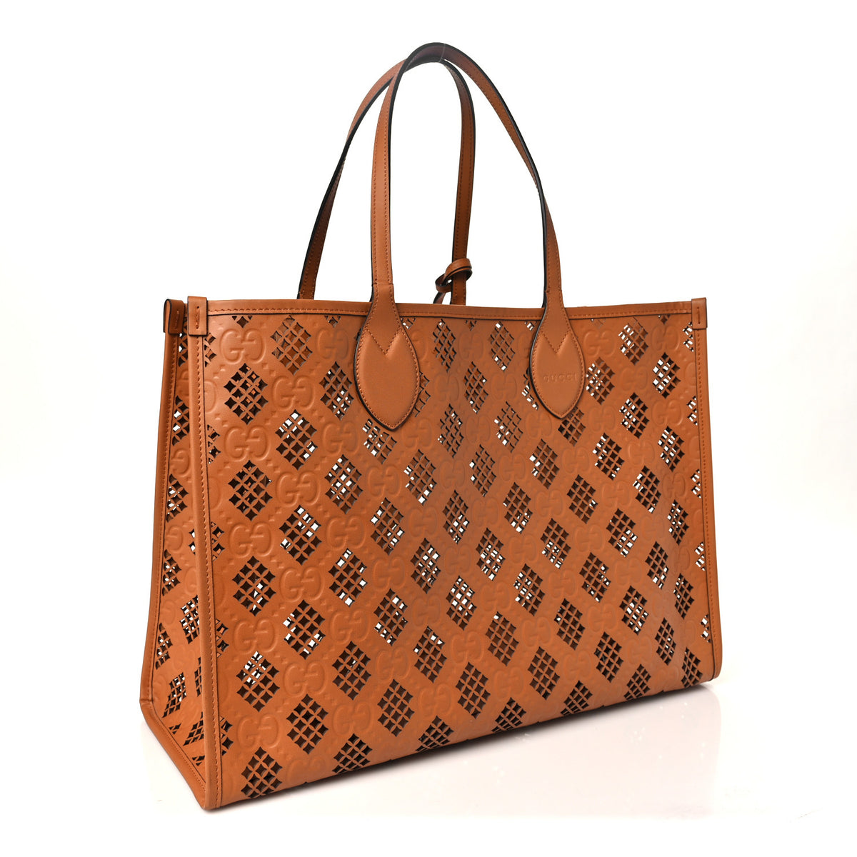 Gucci Calfskin GG Monogram Diamond Cut Medium Ophidia Tote Bag Brown 4 of 10