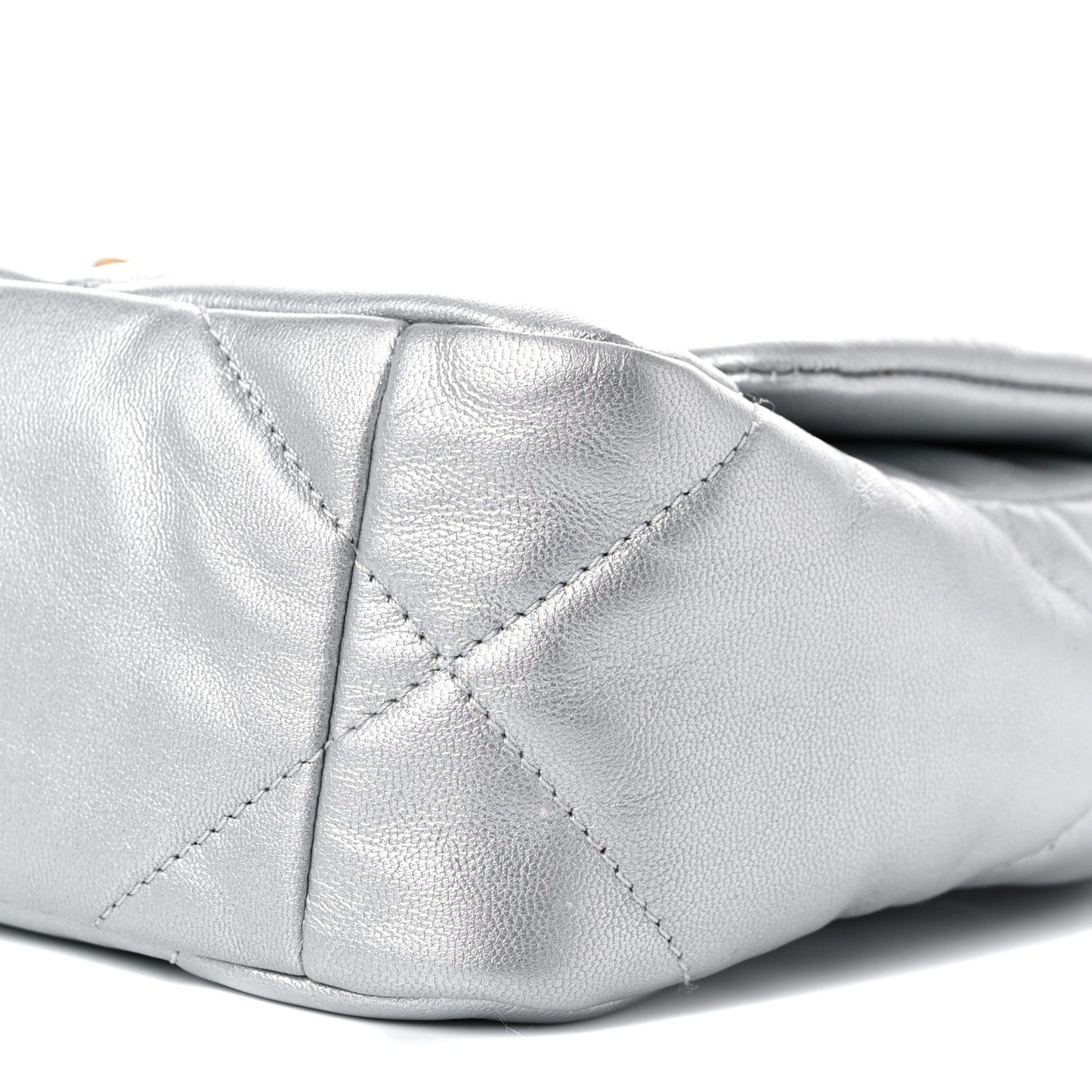 Metallic Goatskin Quilted Medium Chanel 19 Flap Silver