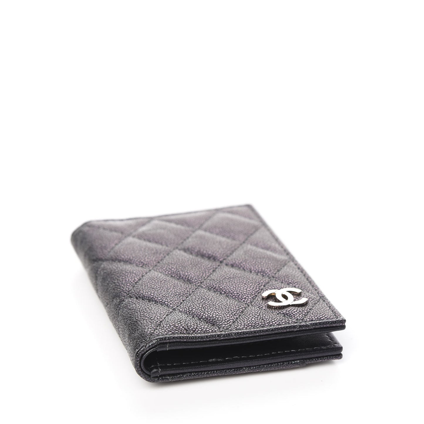 Iridescent Caviar Quilted Card Holder Wallet Black