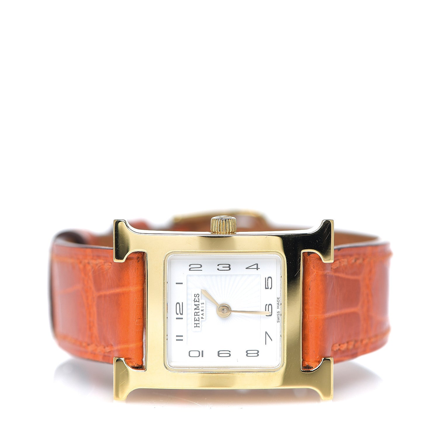 Stainless Steel Alligator 21mm Heure H Hour Quartz Watch Orange