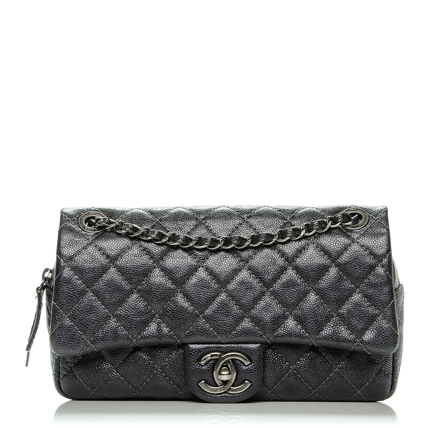 Iridescent Caviar Quilted Small Chic Flap Dark Grey