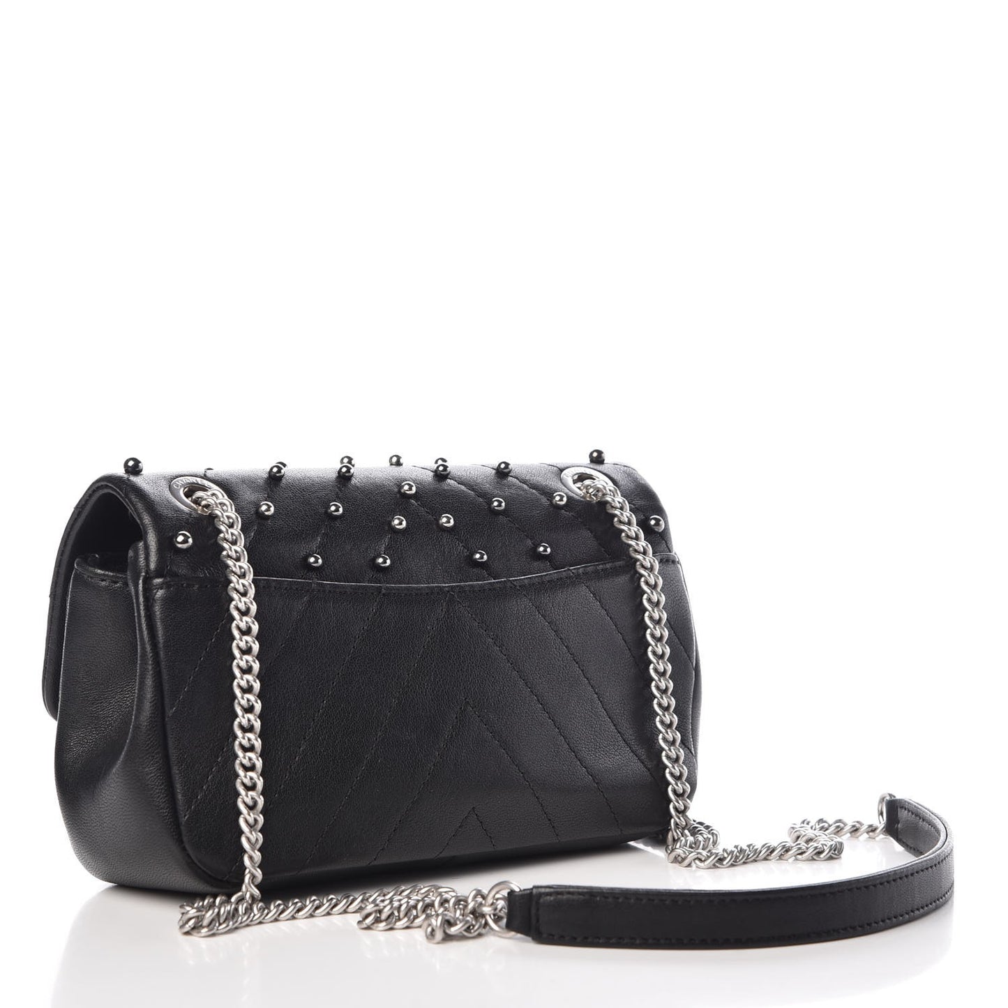 Sheepskin Chevron Quilted Studded Mini Flap Black
