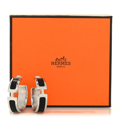 Hermes Box Calfskin Olympe Hoop Earrings Black 6 of 6