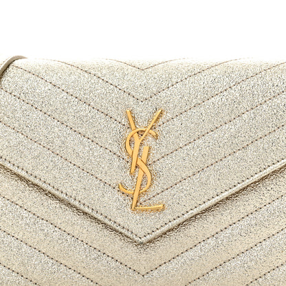 Saint Laurent Metallic Crackled Calfskin Matelasse Chevron Monogram Envelope Chain Wallet Gold 7 of 11