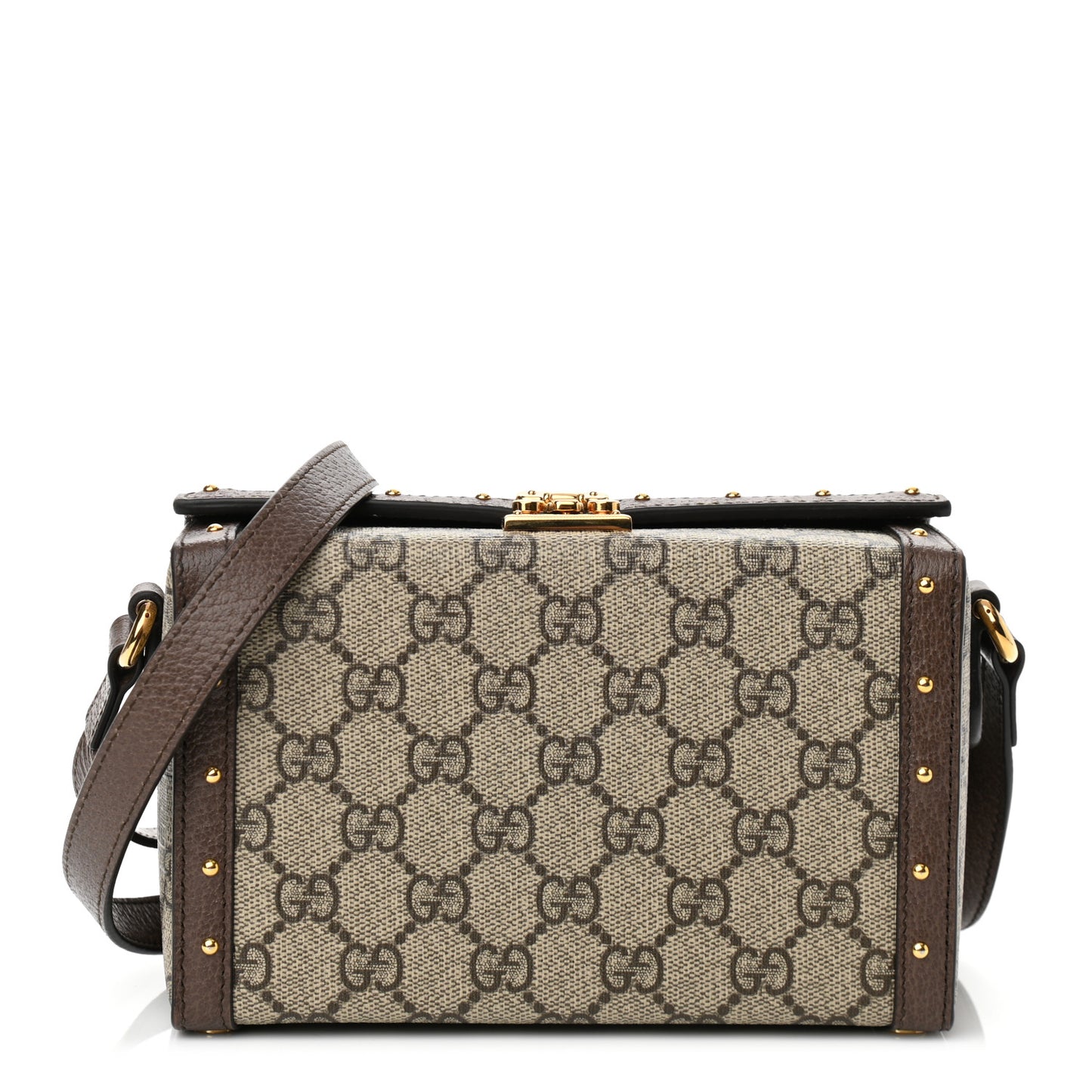 GG Supreme Monogram Textured Dollar Calfskin Mini Trunk Shoulder Bag Beige Ebony New Acero