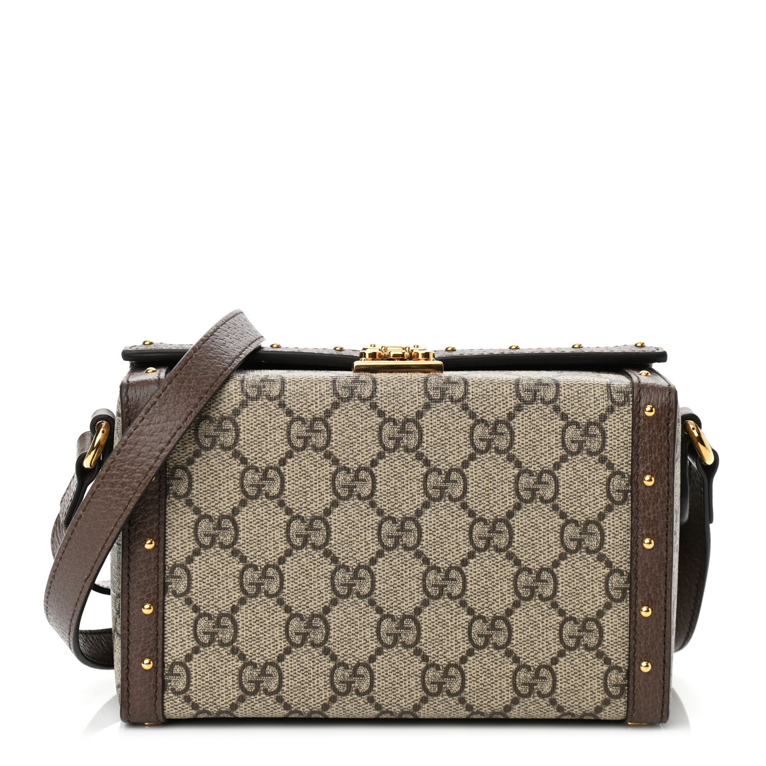 Gucci GG Supreme Monogram Textured Dollar Calfskin Mini Trunk Shoulder Bag Beige Ebony New Acero 1 of 10