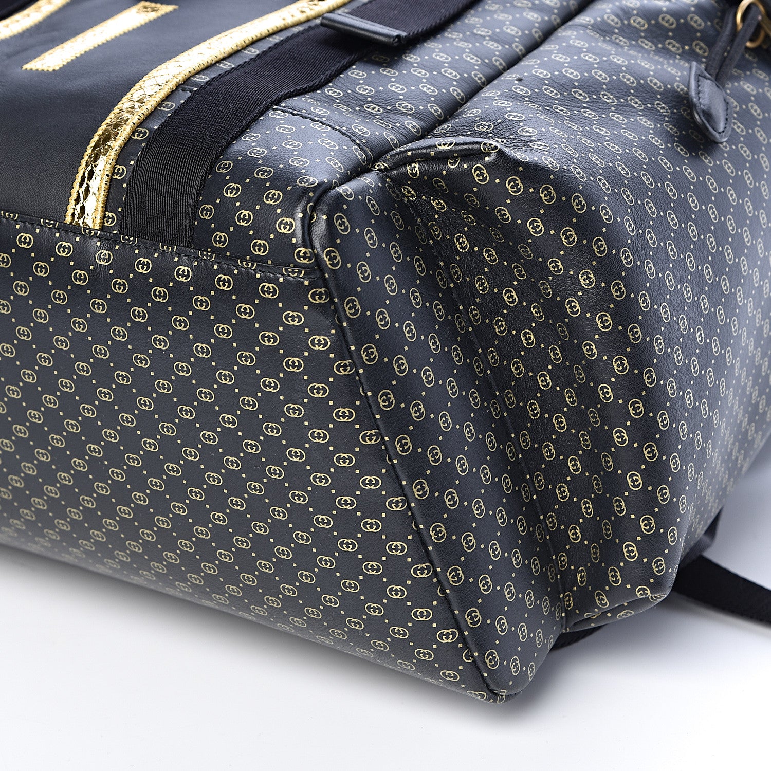 Gucci X DAPPER DAN Calfskin Laminated Ayers GG Micro Monogram Double Buckle Backpack Black Gold 11 of 11
