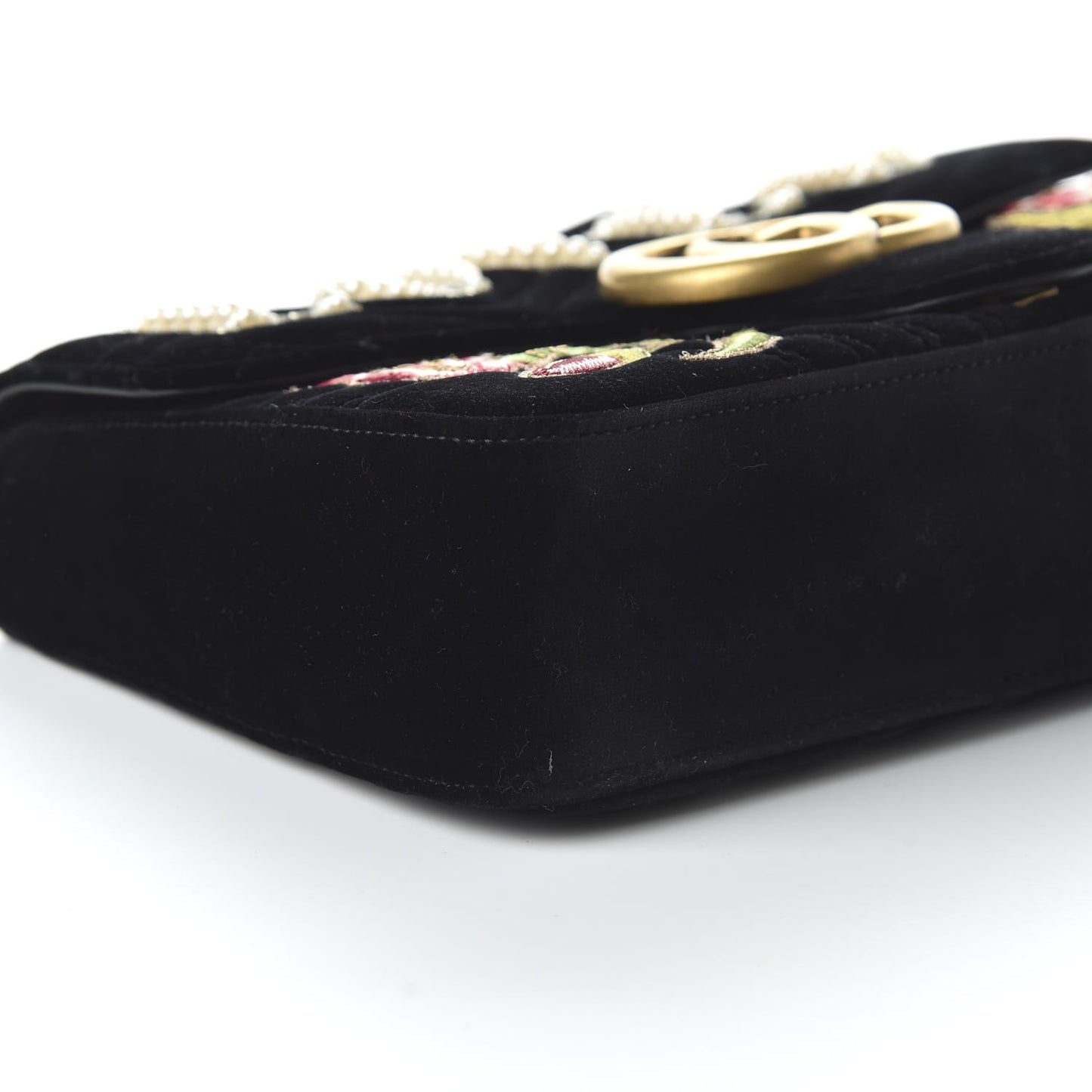 Velvet Matelasse Loved Embroidered Medium GG Marmont Shoulder Bag Black