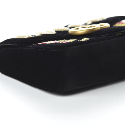 Gucci Velvet Matelasse Loved Embroidered Medium GG Marmont Shoulder Bag Black 6 of 10