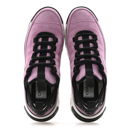 Chanel Suede Calfskin Nylon Grosgrain CC Sneakers 36.5 Dark Pink 2 of 10