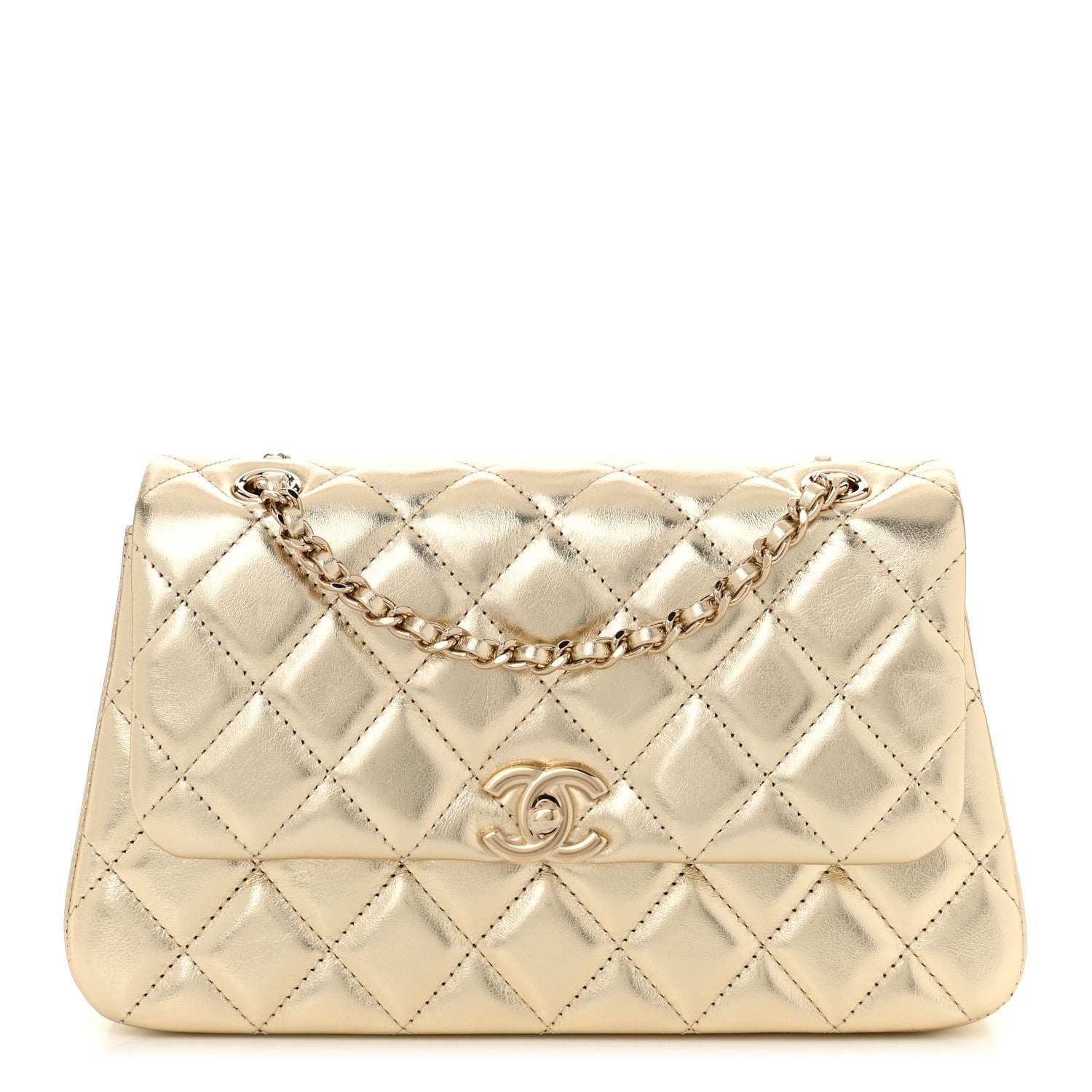 Chanel Metallic Lambskin Quilted Flap Gold 1 of 11