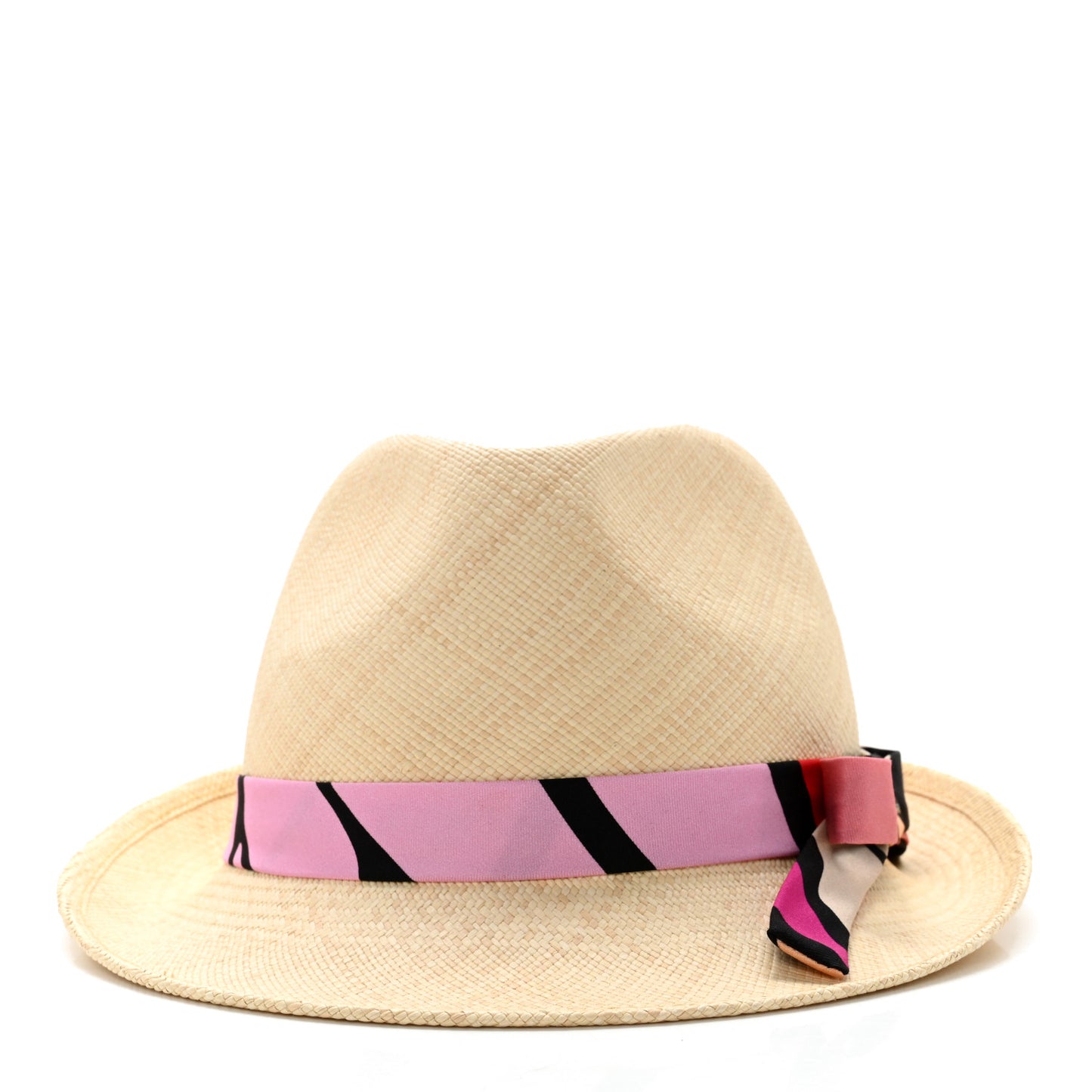 Straw Ribbon Fedora Hat M Beige Multicolor