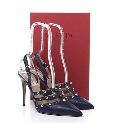 Valentino Garavani Pebbled Calfskin Rockstud Cage Slingback Pumps 40 Pure Blue 9 of 9