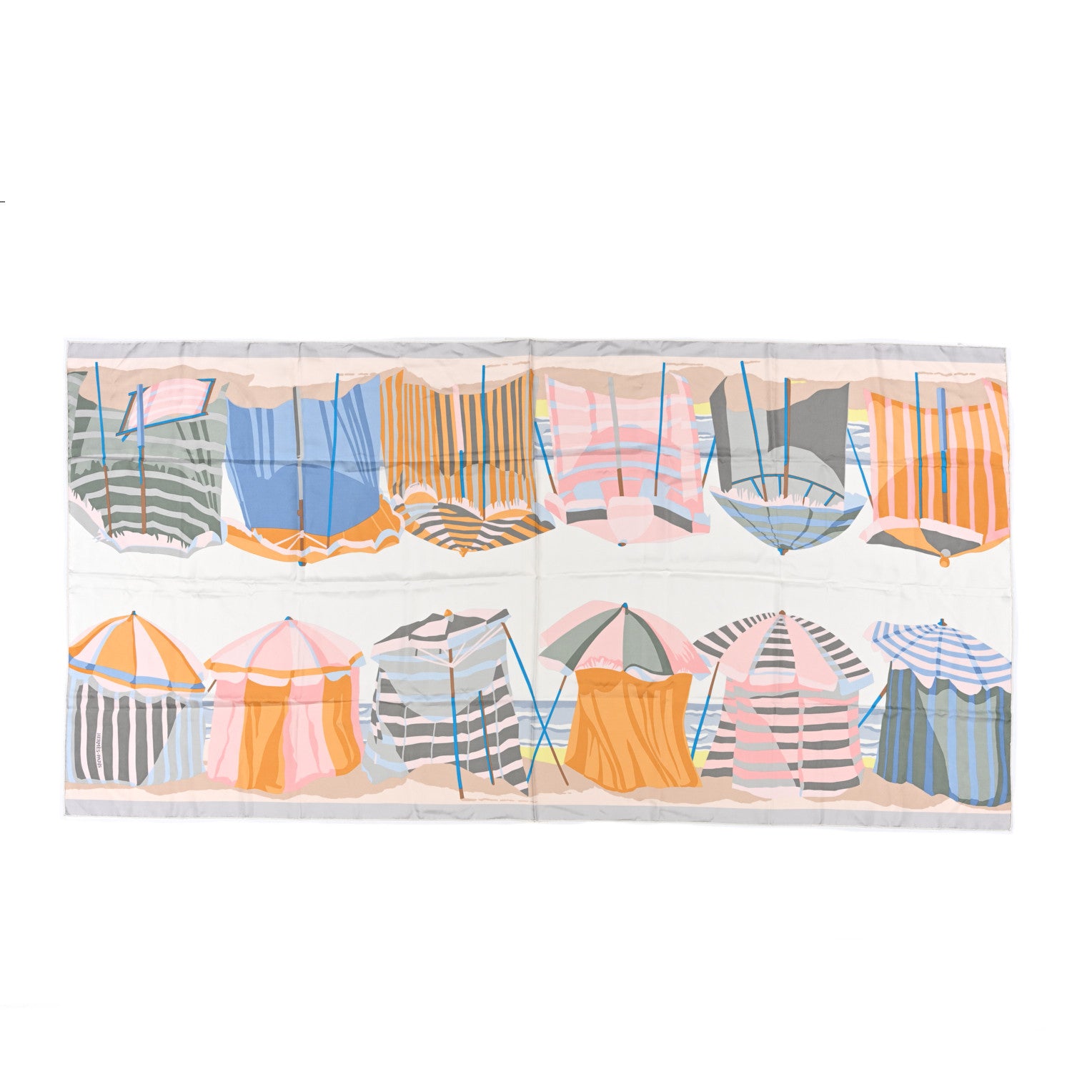 Hermes Silk Charmes Des Plages Normandes Scarf 90 White Bleu Glacier 1 of 3