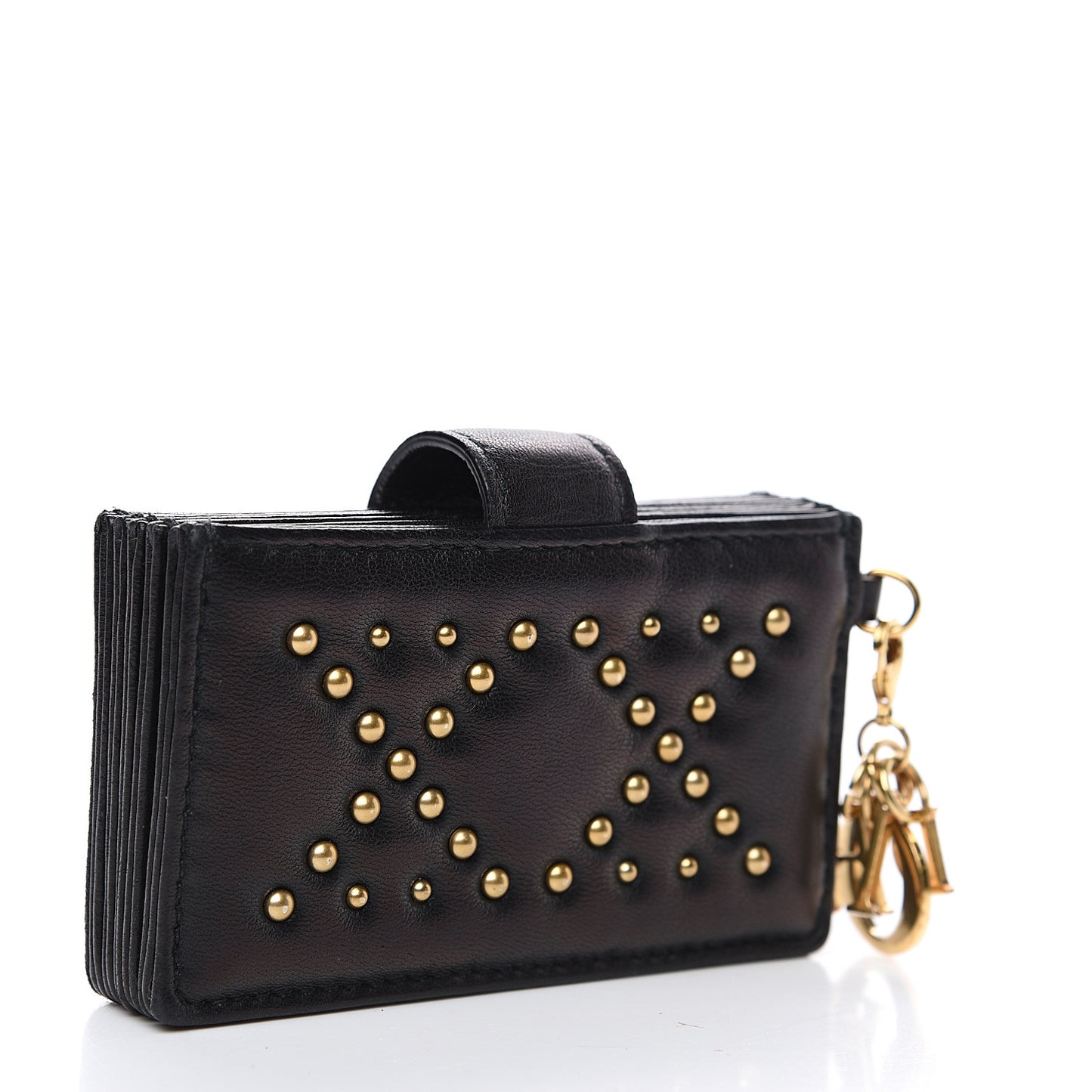 Lambskin Studded Cannage Lady Dior 5-Gusset Card Holder Black