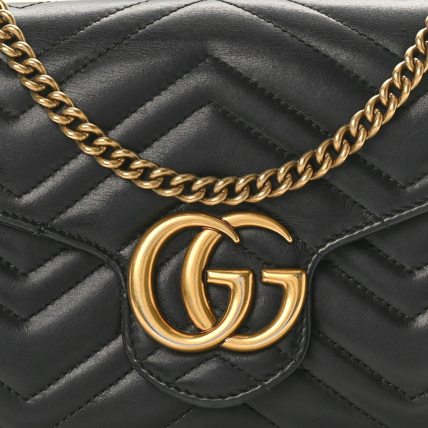 Gucci Calfskin Matelasse GG Marmont Chain Wallet Black 7 of 9