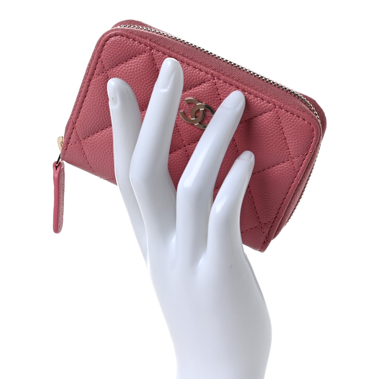 Caviar Quilted Zip Coin Purse Pink