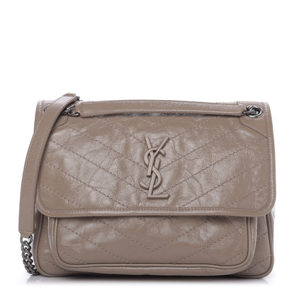 Saint Laurent Crinkled Calfskin Matelasse Monogram Medium Niki Chain Satchel Light Taupe 1 of 10