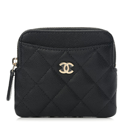 Chanel Caviar Quilted Zip Card Holder Wallet Black 1 of 9