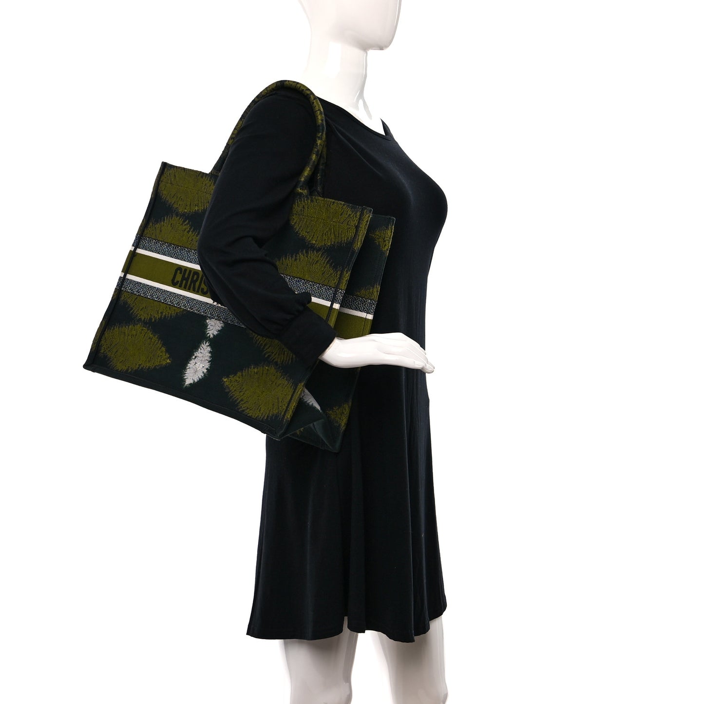 Canvas Large Tie And Dior Book Tote Green Multicolor